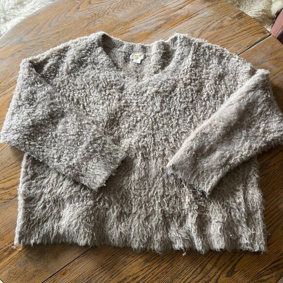 ANTHROPOLOGIE nubbly box cut v -neck sweater/nylon,31merino,poly/XL - Picture 2 of 7